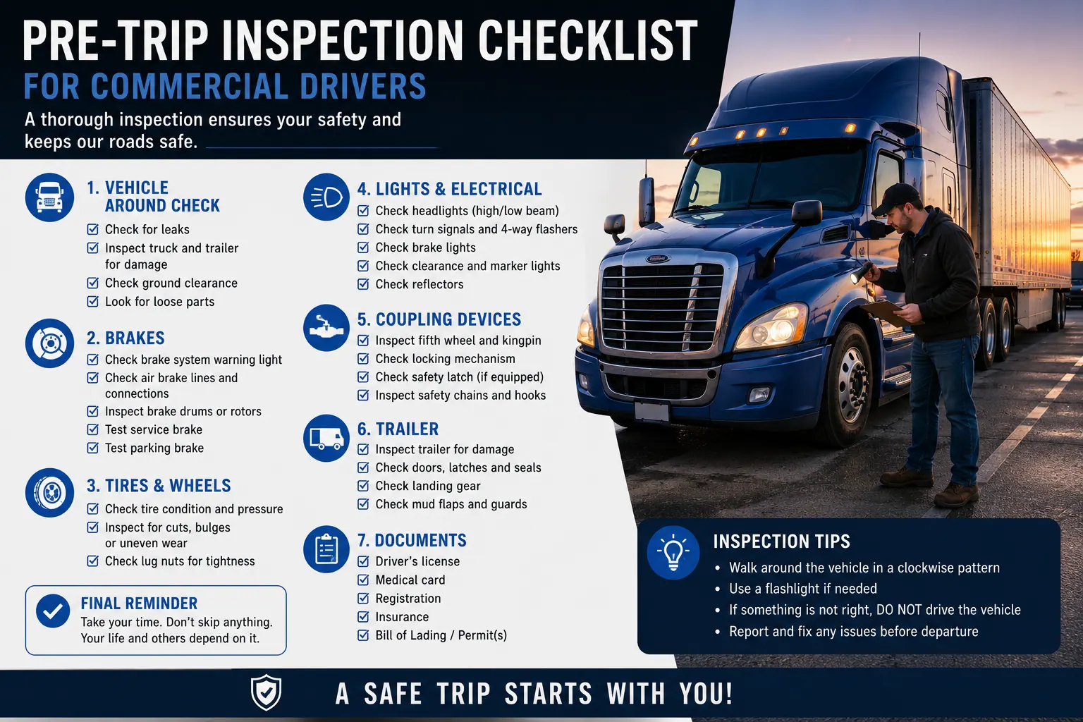 Pre-Trip Inspection Checklist for Commercial Drivers