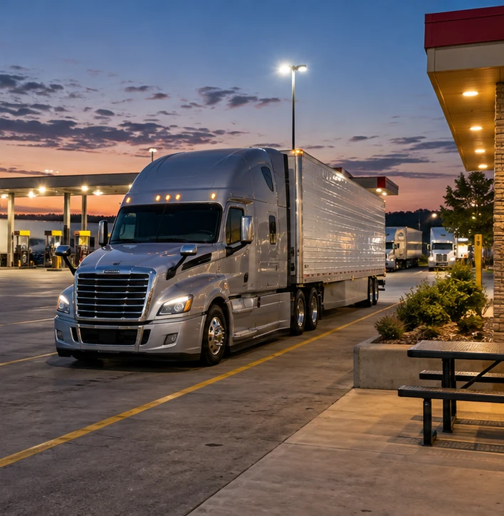 Freight driver preparing a safe commercial run.