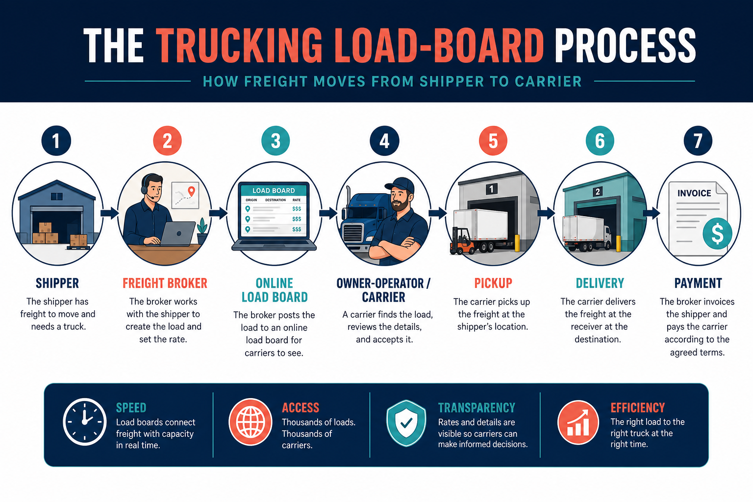 How a trucking load board connects freight brokers and owner-operators.